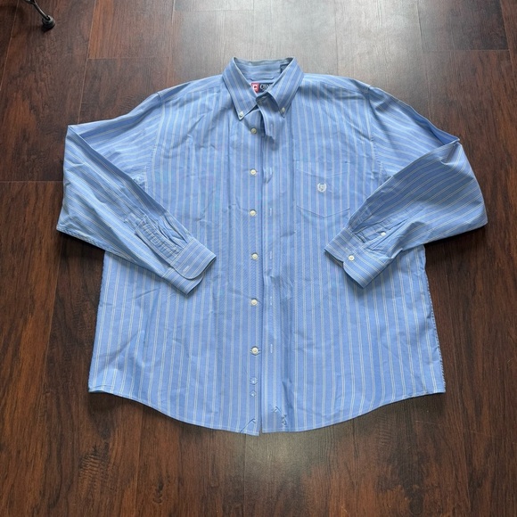 Chaps Men’s Blue Long Sleeve Button Down Dress Shirt Classic Fit XL - Picture 7 of 10